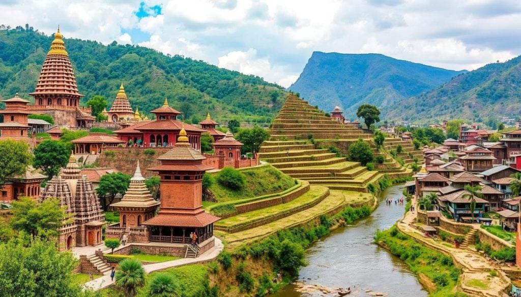 Panauti Heritage Town, a historic Newari town in Nepal known for its well-preserved traditional architecture, ancient temples, cobblestone streets, and vibrant cultural festivals.