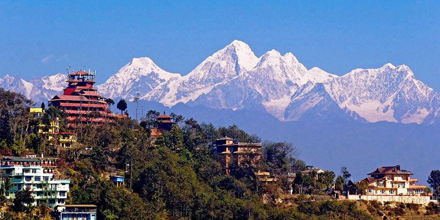Nagarkot, a popular hill station near Kathmandu, Nepal, known for panoramic views of the Himalayas, including Mount Everest, lush forests, and sunrise vistas over the mountain range.