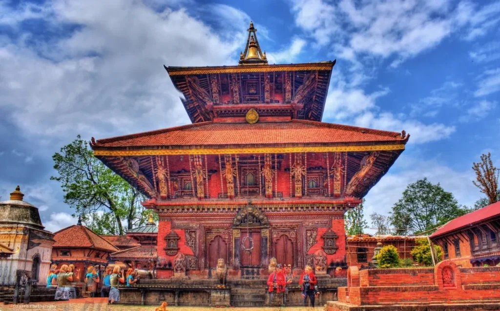 Changu Narayan Temple, one of the oldest Hindu temples in Nepal, perched on a hilltop near Bhaktapur, featuring ancient stone carvings, pagoda-style architecture, and panoramic views of the Kathmandu Valley.